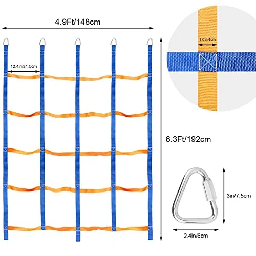 TOPNEW Climbing Net for Kids Outdoor, Portable Ninja Cargo Net Rope Ladder Monkey Bars for Ninja Slackline, Jungle Gyms, Swing Set, Ninja Warrior Style Obstacle Courses for Outdoor Treehouse