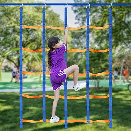 TOPNEW Climbing Net for Kids Outdoor, Portable Ninja Cargo Net Rope Ladder Monkey Bars for Ninja Slackline, Jungle Gyms, Swing Set, Ninja Warrior Style Obstacle Courses for Outdoor Treehouse