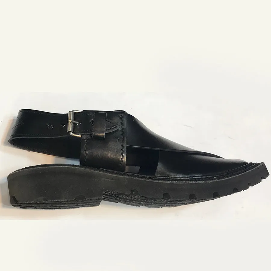 Traditional Black Shine Peshawari Kaptaan Men's Chappal