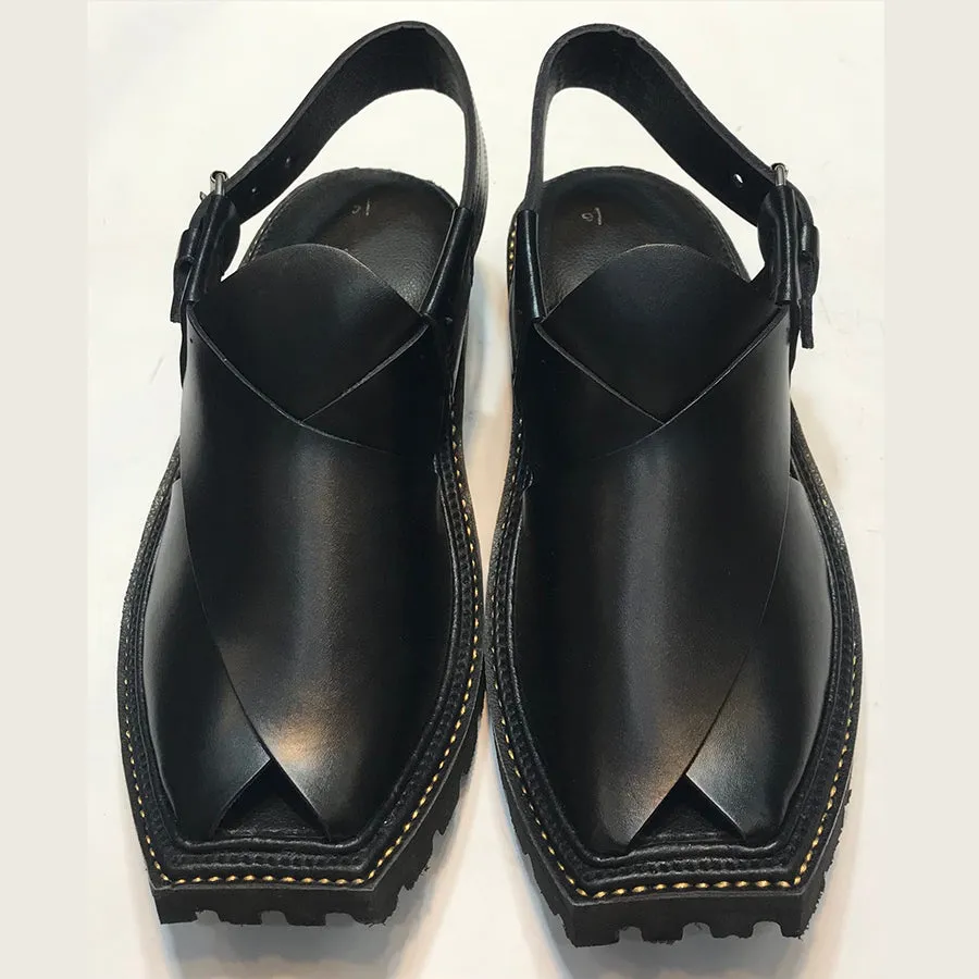 Traditional Black Shine Peshawari Kaptaan Men's Chappal