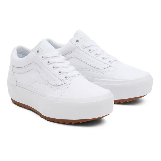 Vans scarpa sneakers con zeppa in tela da donna Old Skool Stacked VN0A4U15L5R1 bianco