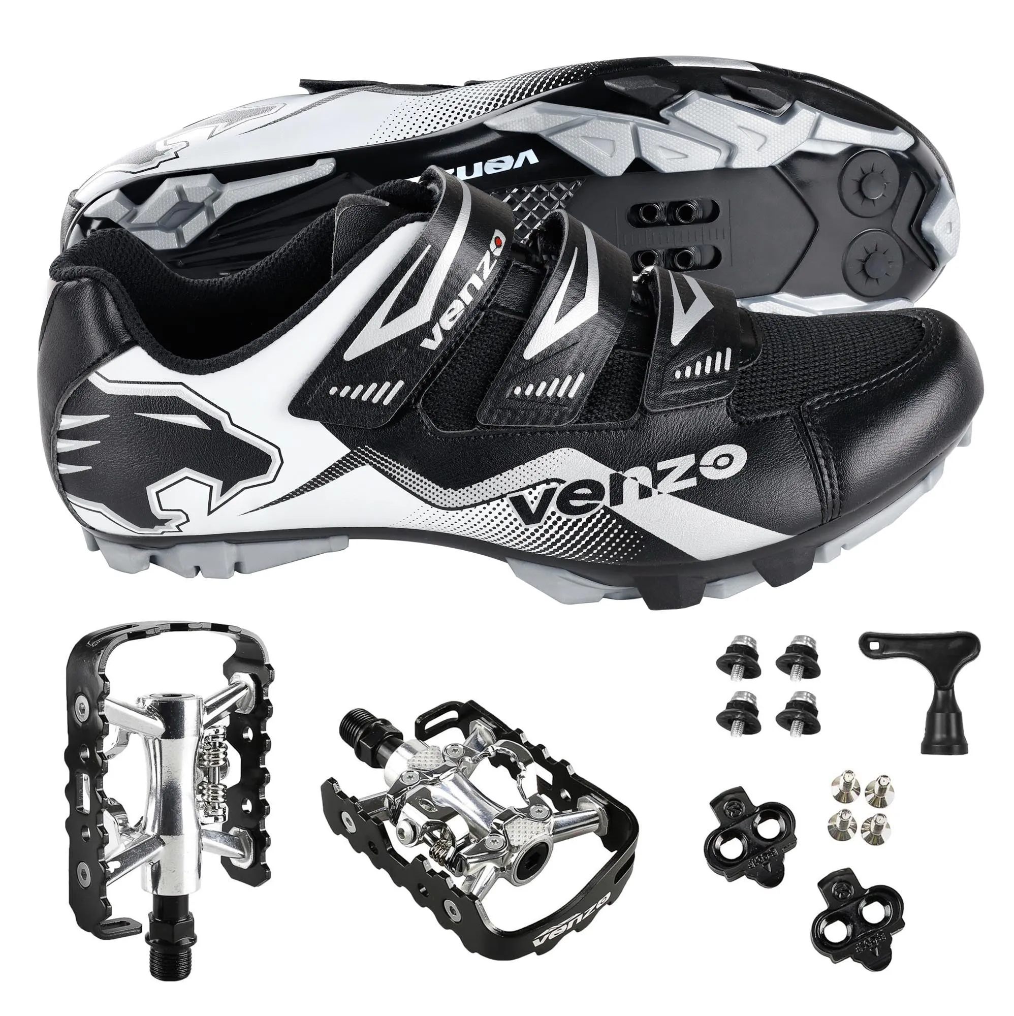 Venzo Men's Mountain Bike Bicycle Cycling Shoes with Multi-Function Clip-less Pedal & Cleat - Compatible with Shimano SPD & Crankbrother Systems - 8 US Men