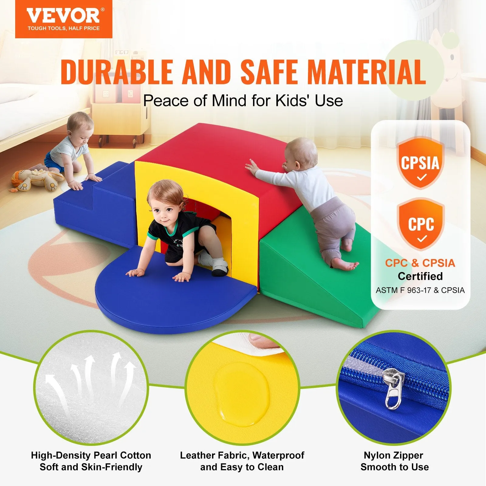 Vevor Foam Climbing Toys 5-Piece Set Climb Crawl and Tunnel Soft Play Equipment for Toddlers Indoor/Outdoor Use New