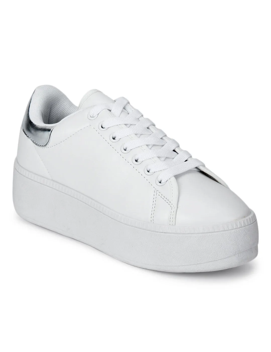 White PU Platform Lace-Up Sneakers