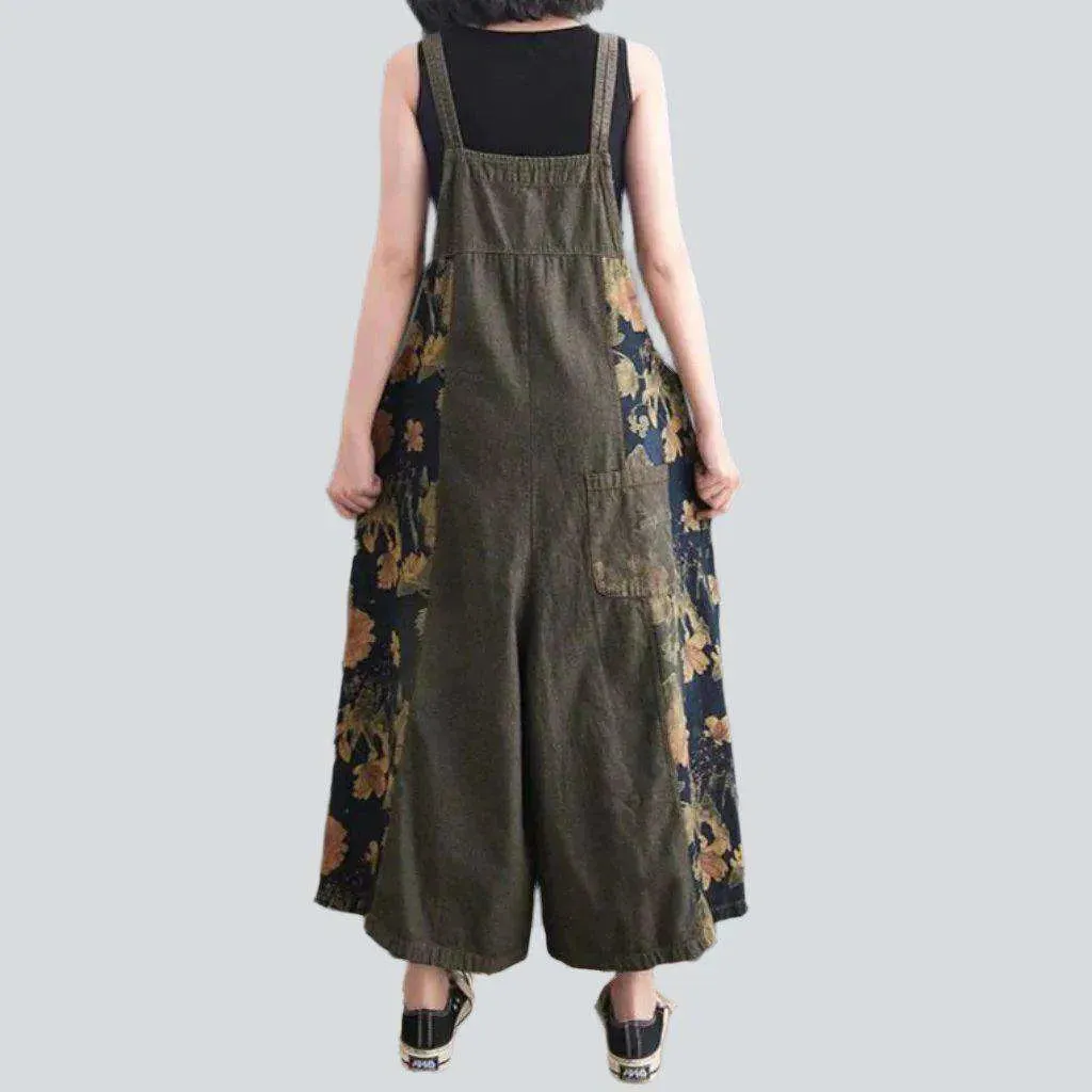 Wide leg painted denim dungaree for women