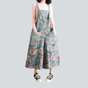 Wide leg painted denim dungaree for women