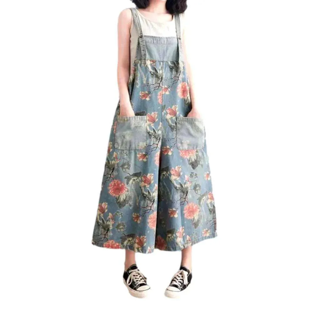 Wide leg painted denim dungaree for women