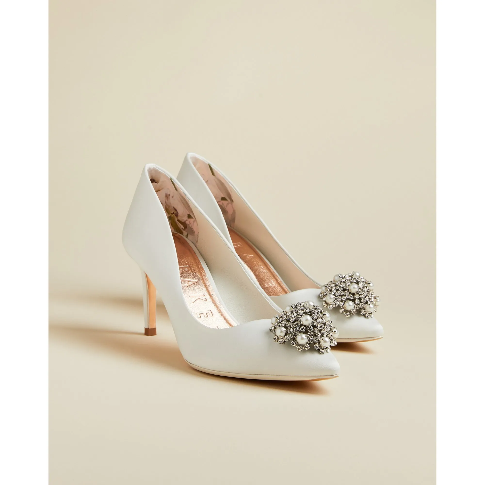 Women Darlils-Satin Mid Heel Brooch Court - Ivory