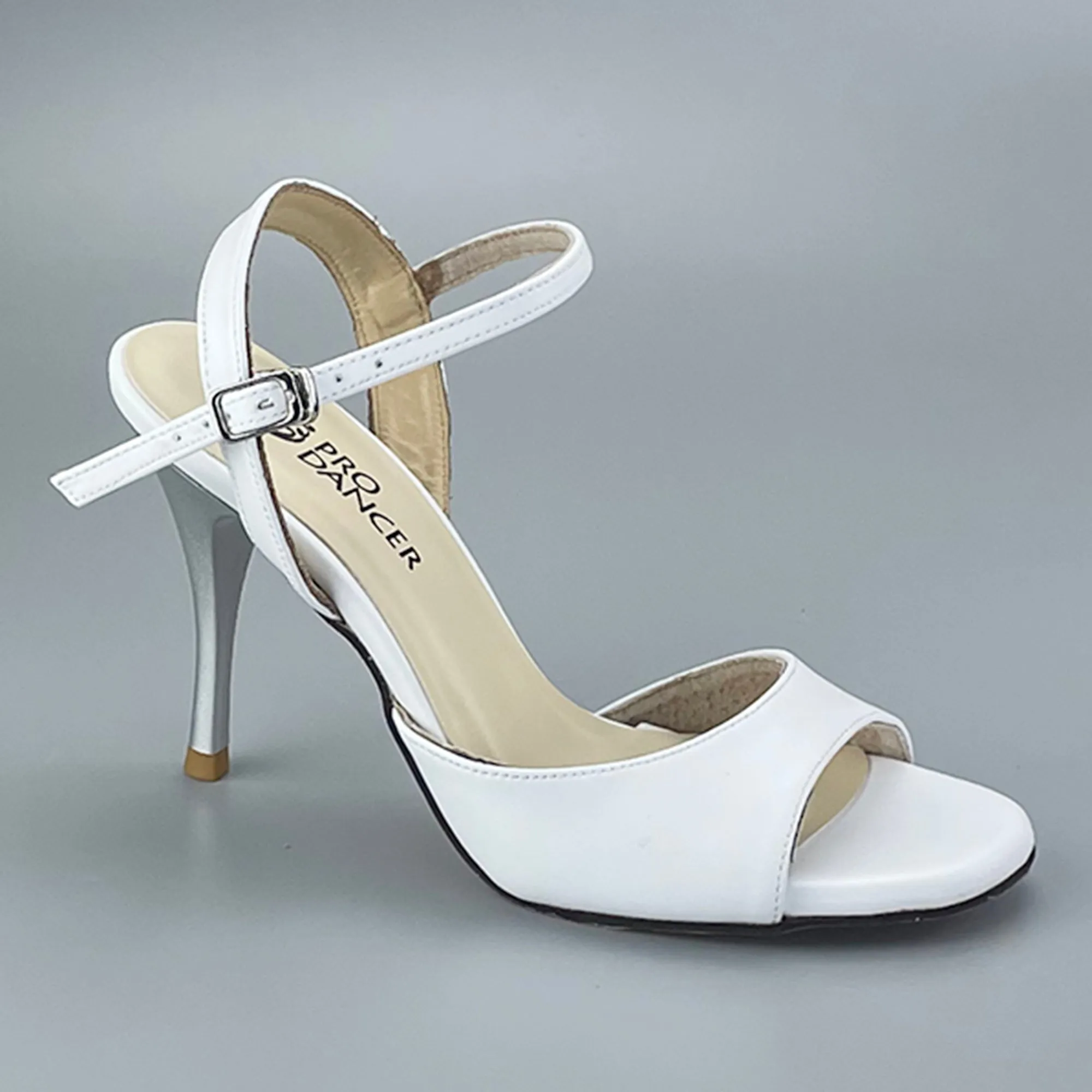 Women's White Tango Shoes High Heel Dance Sandals Leather Sole