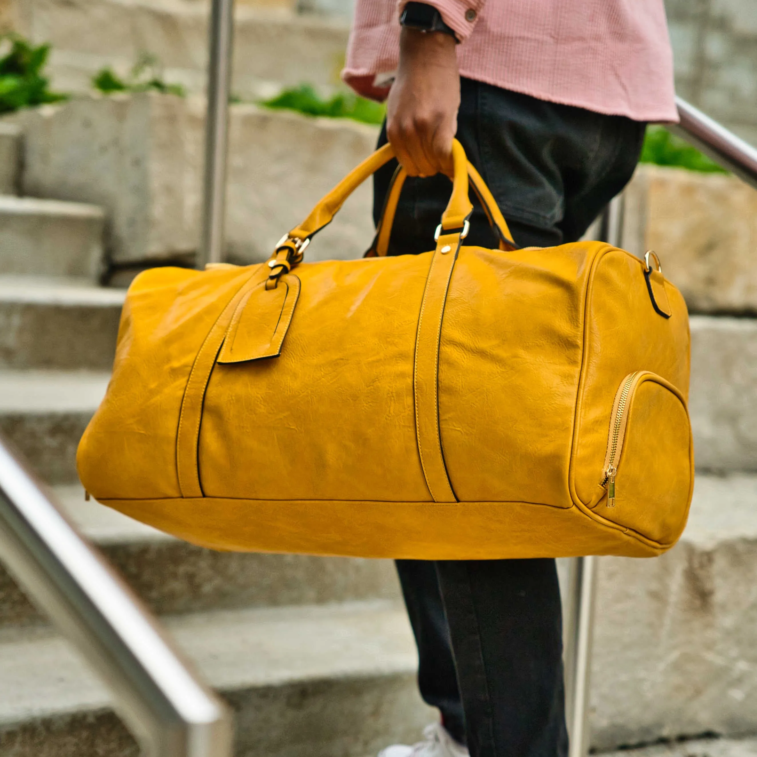 Yellow Luciano Leather Duffle Bag