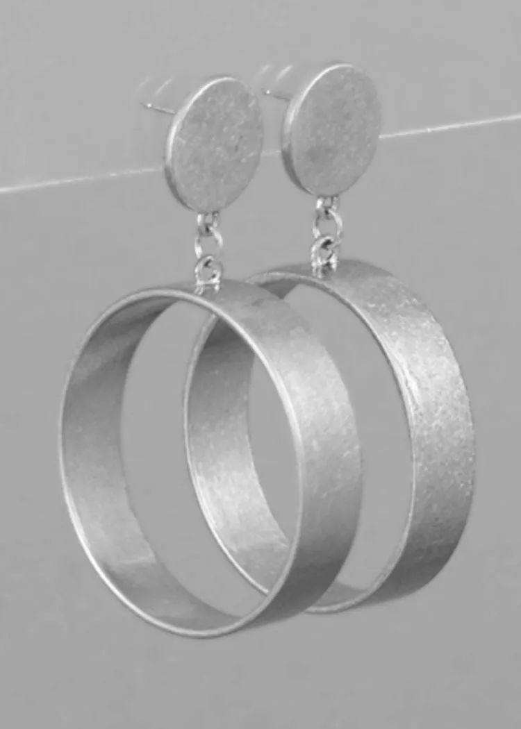 Yuka Flat Cirlce Dangle Earrings-Worn Silver